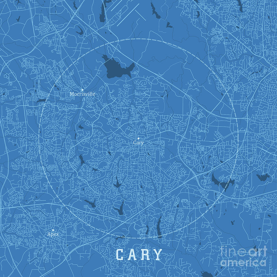 Cary Nc City Vector Road Map Blue Text Frank Ramspott 