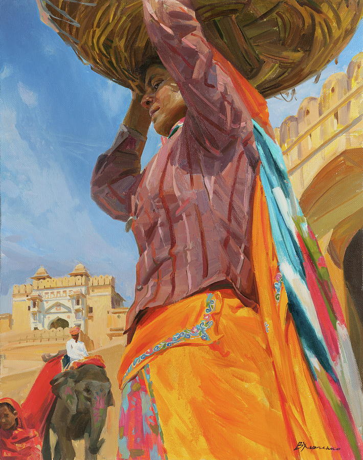 Caryatid Amber fort Painting by Victoria Kharchenko
