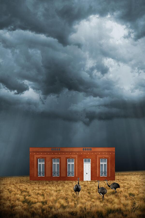 Casa chorizo - lonely house in heavy storm on the Pampas  Digital Art by Moira Risen