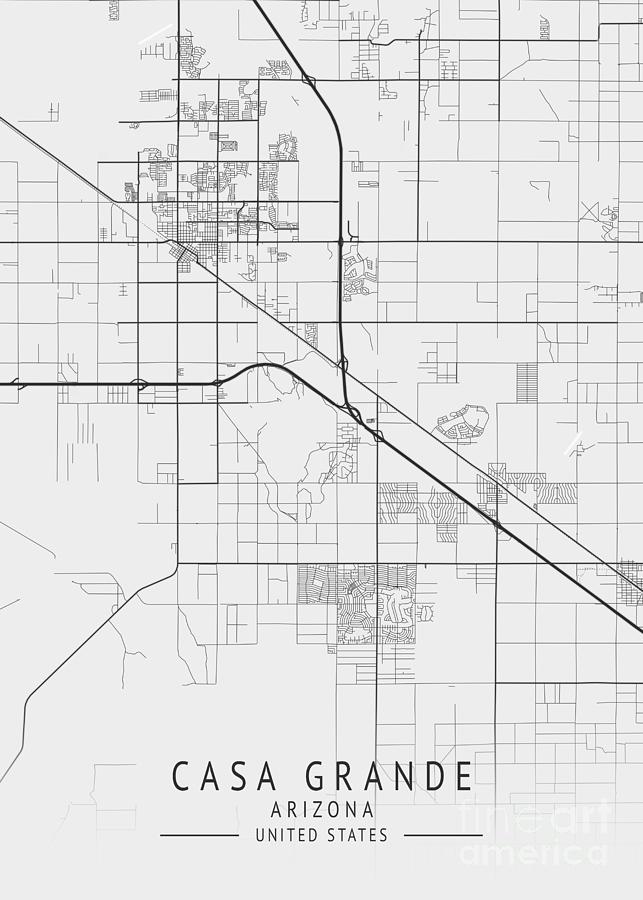 Casa Grande - Arizona US Gray City Map Digital Art by Tien Stencil - Pixels