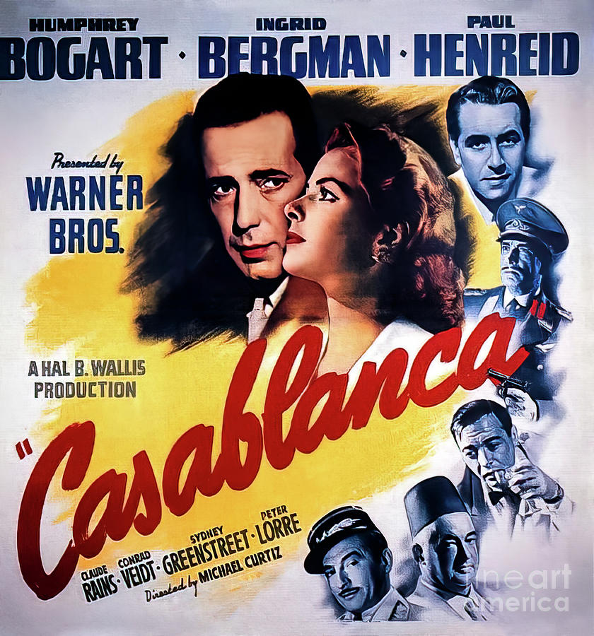Casablanca Movie Poster 1942 Staring Humphrey Bogart and Ingrid  Drawing by M G Whittingham