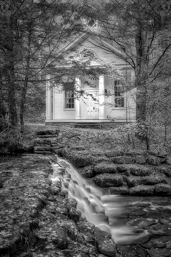 Cascade And Chapel BW Photograph by Susan Candelario
