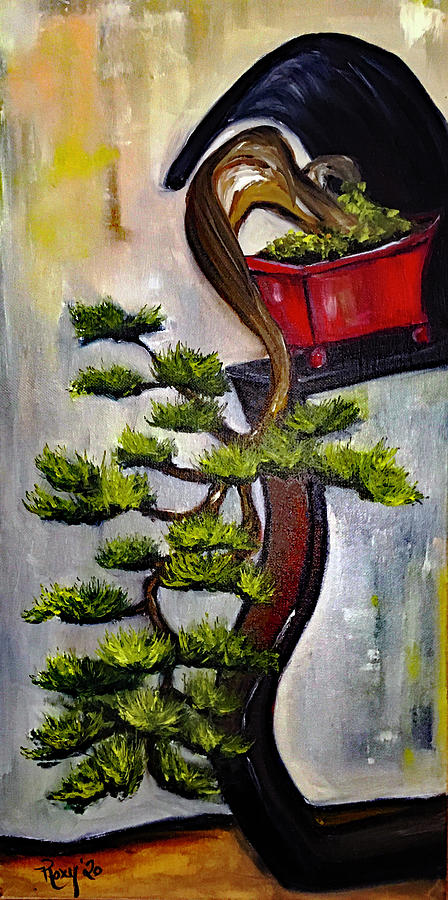 Cascading Bonsai on a Modern Stand Painting by Roxy Rich