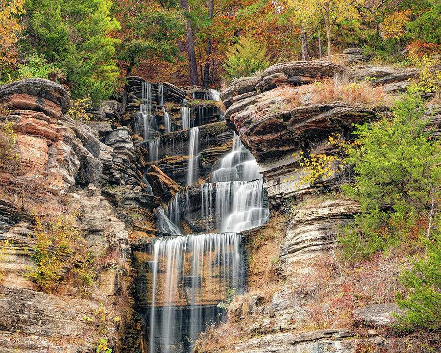 Waterfall Photograph - Cascading Falls of Dogwood Canyon in Autumn by Gregory Ballos