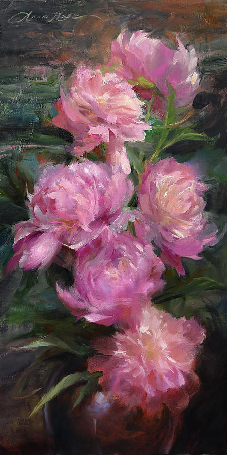 Cascading Peonies Painting by Anna Rose Bain