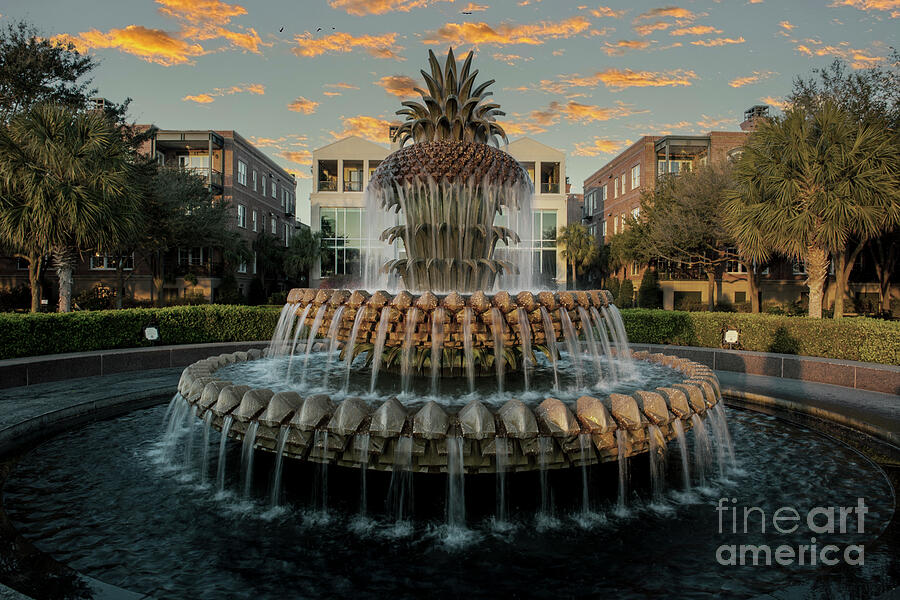 Cascading Water - Pineapple Fountain - Waterfront Park - Charleston South Carolina Photograph by Dale Powell