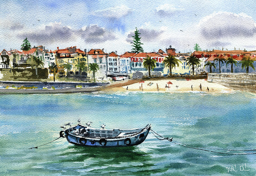 Cascais Praia Da Ribeira Painting Painting by Dora Hathazi Mendes
