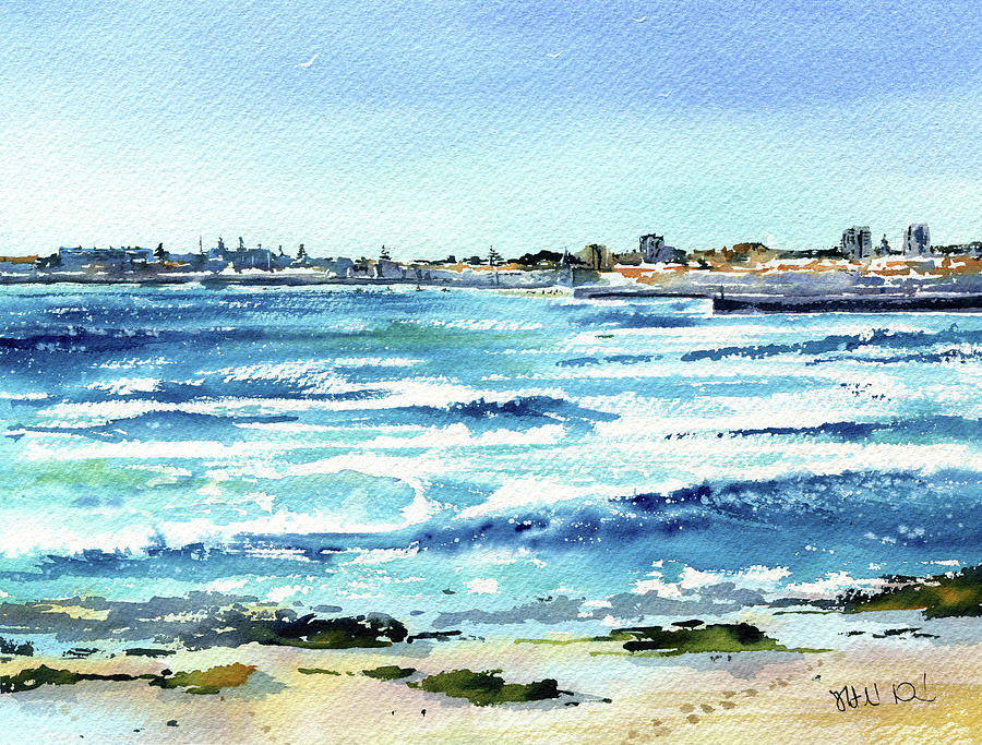 Cascais View From The Praias Painting Painting by Dora Hathazi Mendes