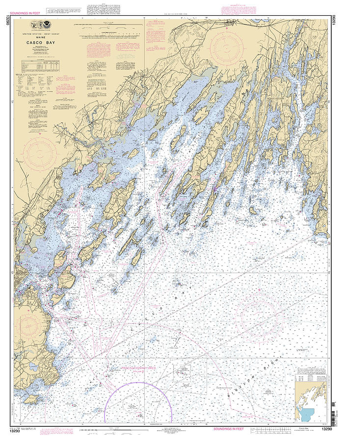 Map Digital Art - Casco Bay, Noaa Chart 13290a by Nautical Chartworks
