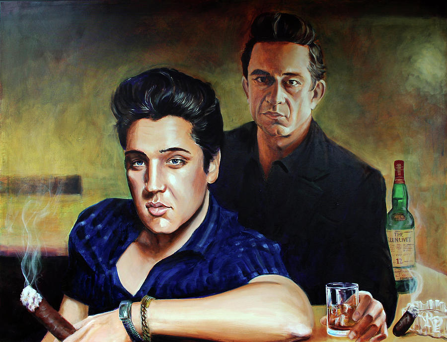 Cash Elvis Scotch and Cigars Painting by Charles Bickel