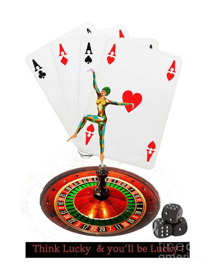 Casino Cards , Roulette, Dice , With Lady Luck Design  Mixed Media by Tom Conway