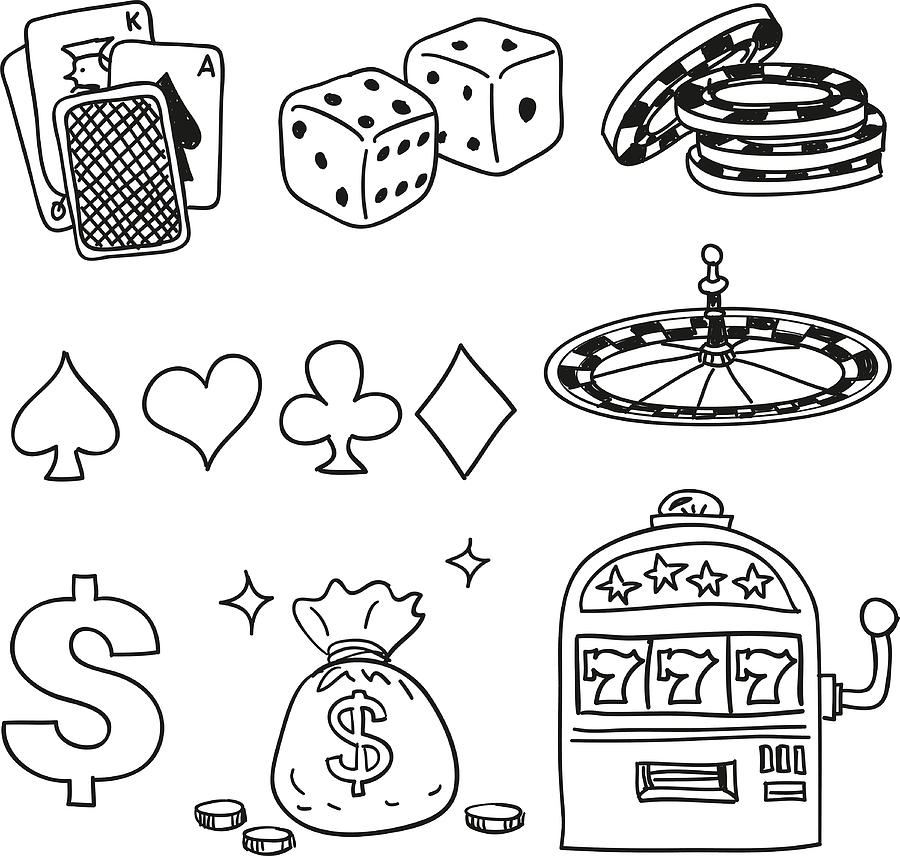 Casino components icons in black white Drawing by LokFung