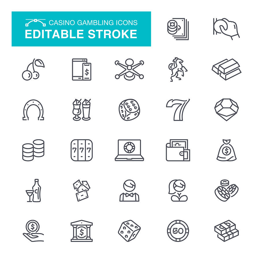 Casino Gambling Editable Stroke Icons Drawing by Forest_strider