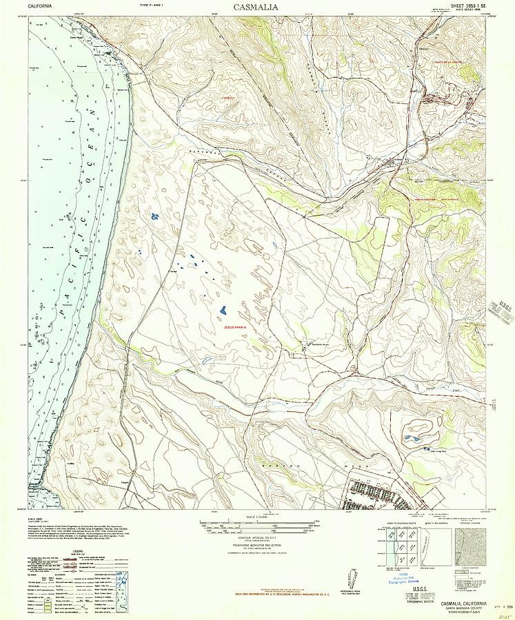 Casmalia CA from 1947 Vintage Map High Quality Mixed Media by Vintage ...