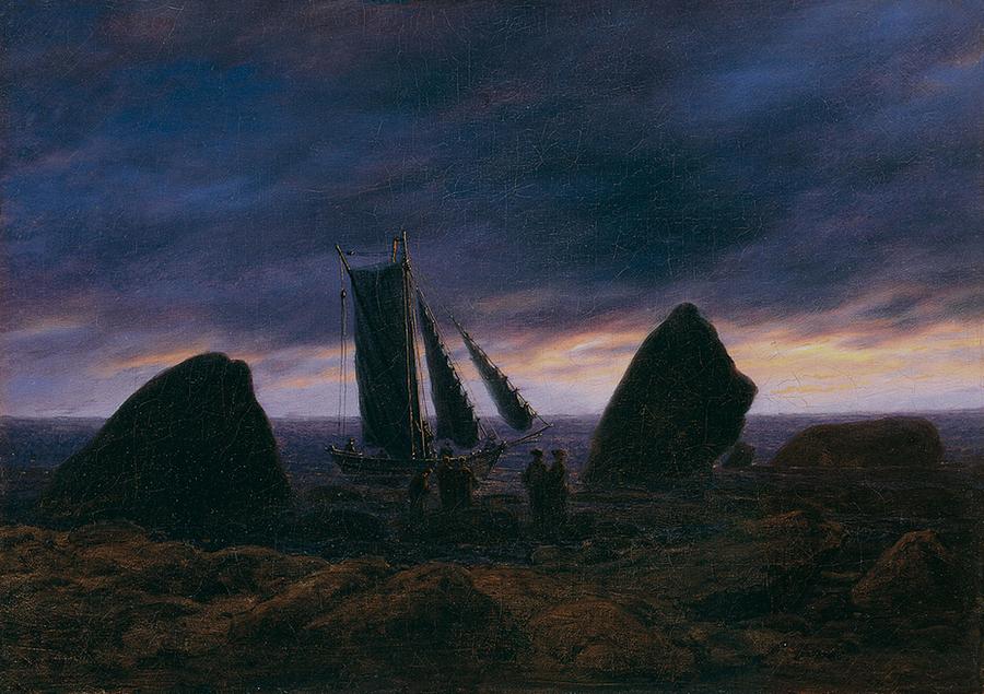 Caspar David Friedrich - Fishing boat between two rocks on the beach of ...