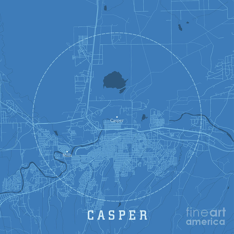 Casper WY City Vector Road Map Blue Text Digital Art by Frank Ramspott