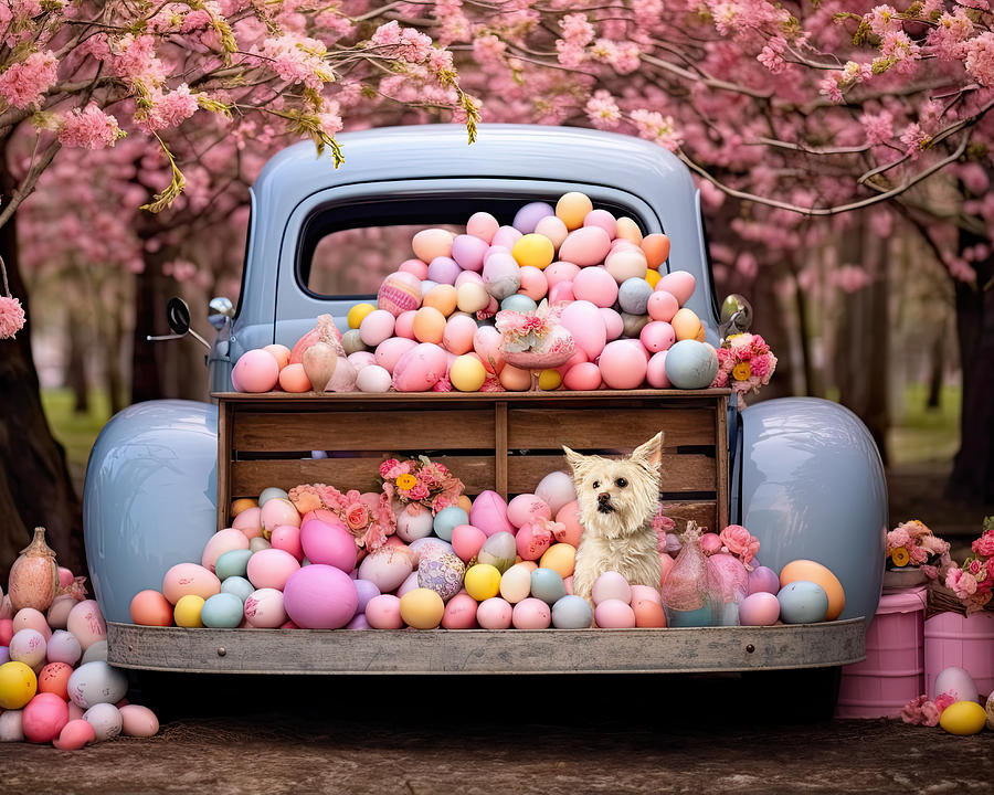 Cassie in Truck with Easter Eggs Photograph by Rebecca Cozart