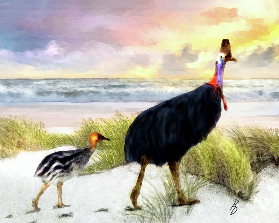 Cassowary and Chick Digital Art by Ric Darrell