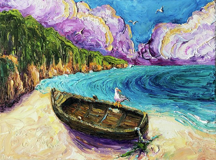 Cast Away Boat on the Beach Painting by Paris Wyatt Llanso