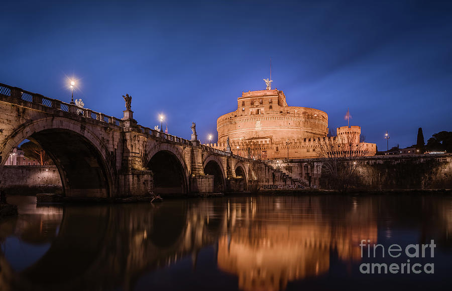Architecture Photograph - Castel Sant Angelo at Night, Rome, Italy by Liesl Walsh