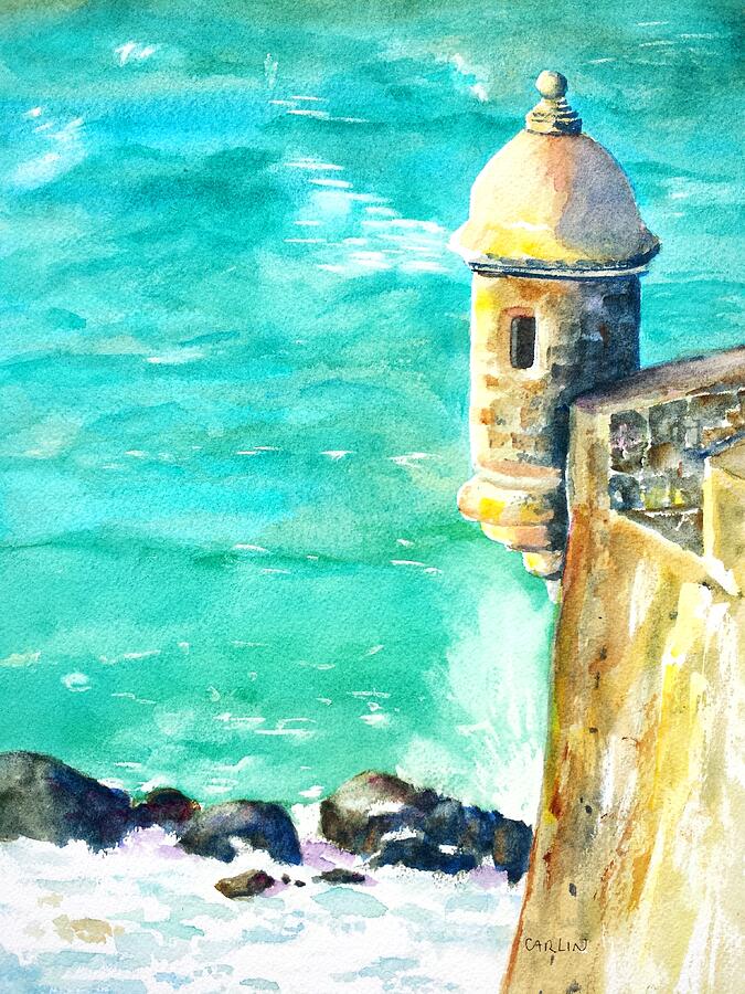 Landmark Painting - Castillo de San Cristobal Ocean Sentry  by Carlin Blahnik CarlinArtWatercolor