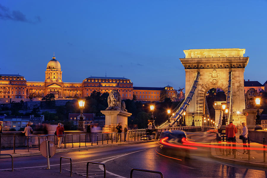 Castle And Chain Bridge in Budapest at Night Photograph by Artur Bogacki