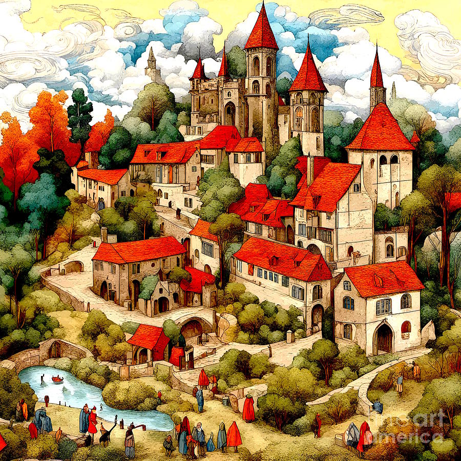 Castle and village Digital Art by Jerzy Czyz