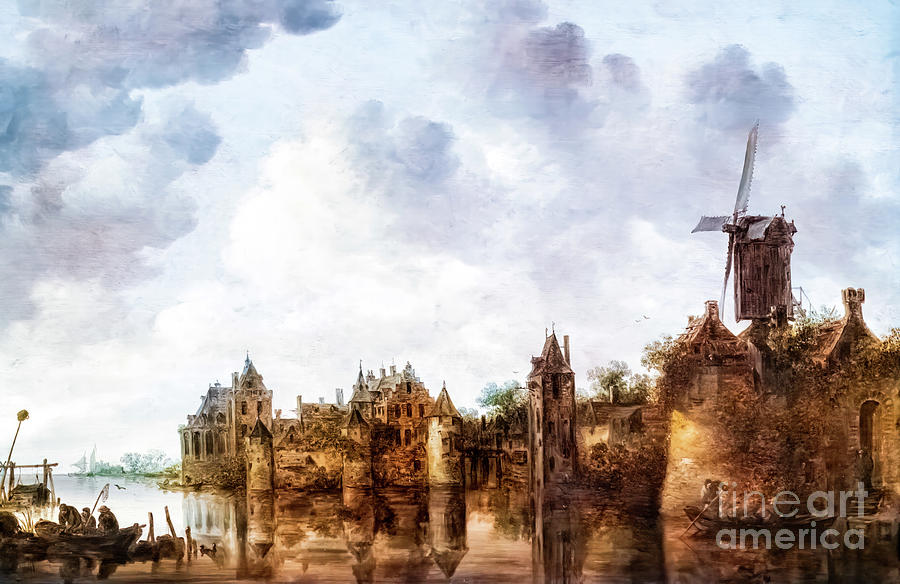 Castle by a River by Jan Van Goyen 1648 Painting by Jan Van Goyen