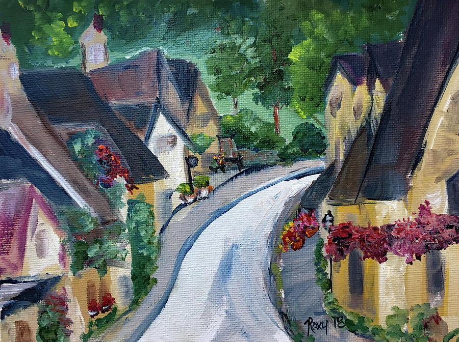 Castle Combe view from Town Square Painting by Roxy Rich