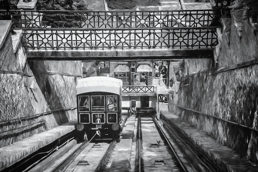 Castle Hill Funicular Budapest Hungary Black and White  Photograph by Carol Japp