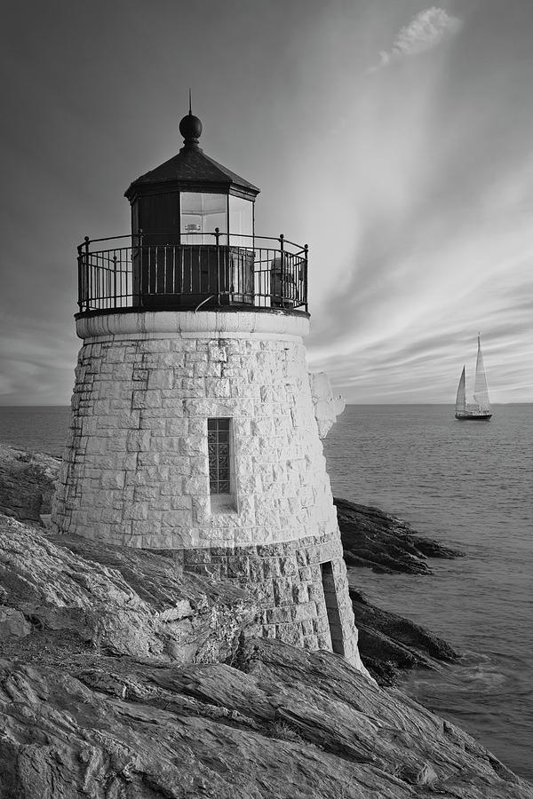 Castle Hill Light House RI BW Photograph by Susan Candelario