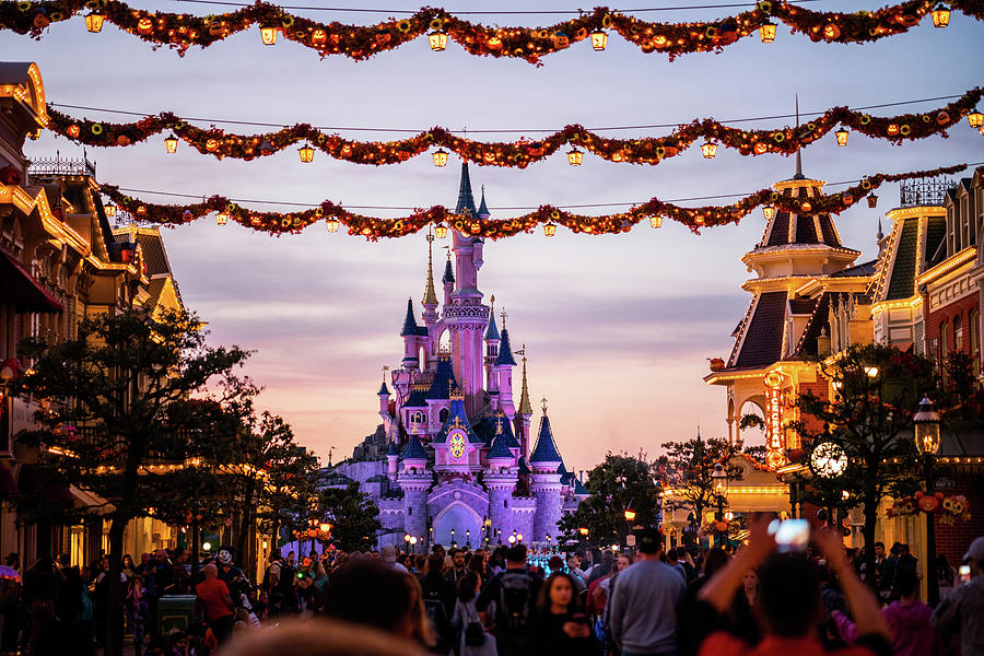 Castle in Disneyland, Paris at sunset. Greeting Card by Kristian Sekulic