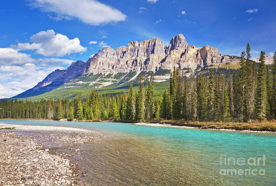 Castle Mountain and the Bow river, Banff National Park, Alberta, Canada Photograph by Neale And Judith Clark