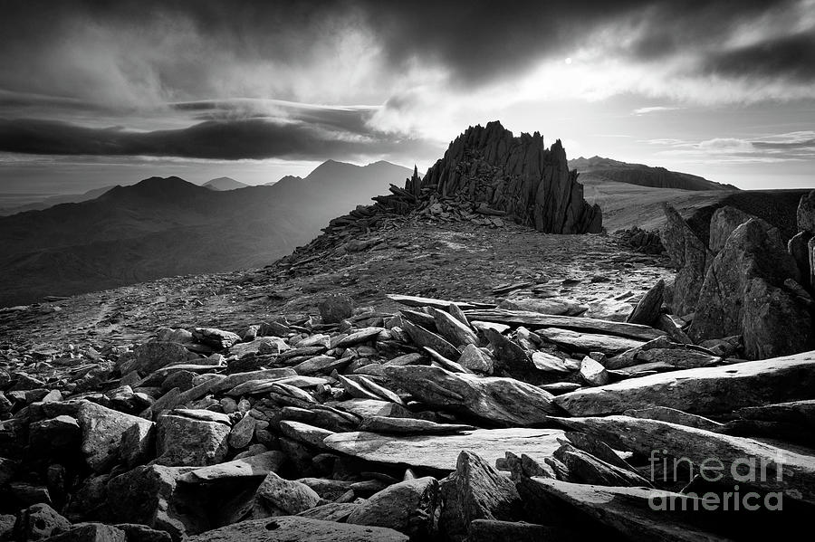 Landscape Photograph - Castle of the Winds in Black and White, Glyder Fach, Snowdonia by Justin Foulkes