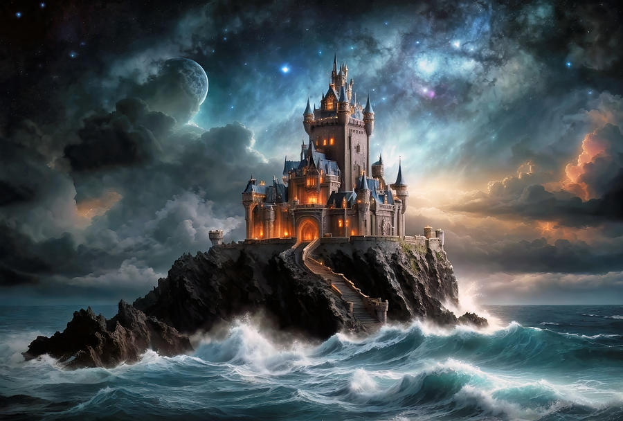 Castle on the ocean Digital Art by Grant Glendinning