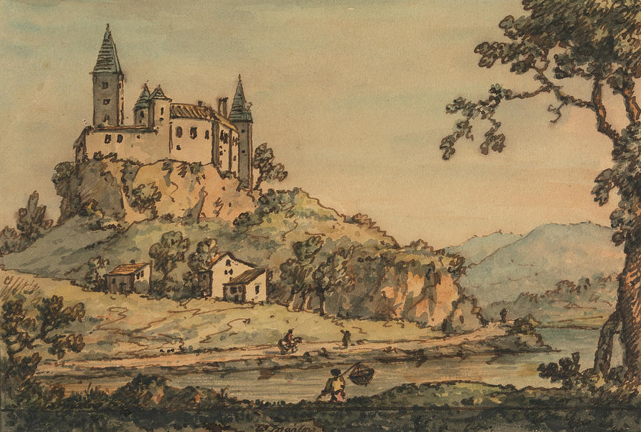Castle Overlooking a River Drawing by William Marlow