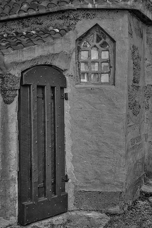 Castle Red Door BW Photograph by Susan Candelario