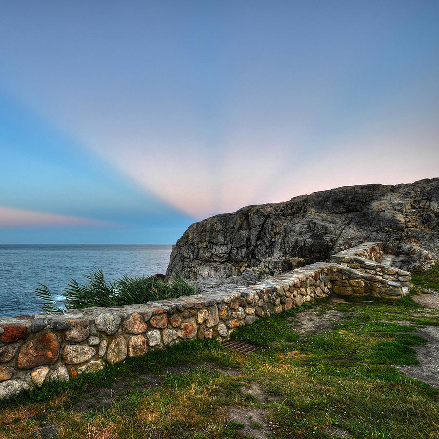 Castle Rock Sunset Sunrays Marblehead MA Square Photograph by Toby McGuire