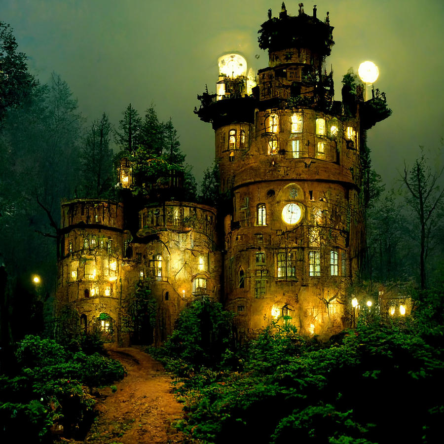 castle  steampunk  trimming  night  forest  Xavier  school  for  44399d91  3c6c  4b4f  81b7  3b6188a Painting
