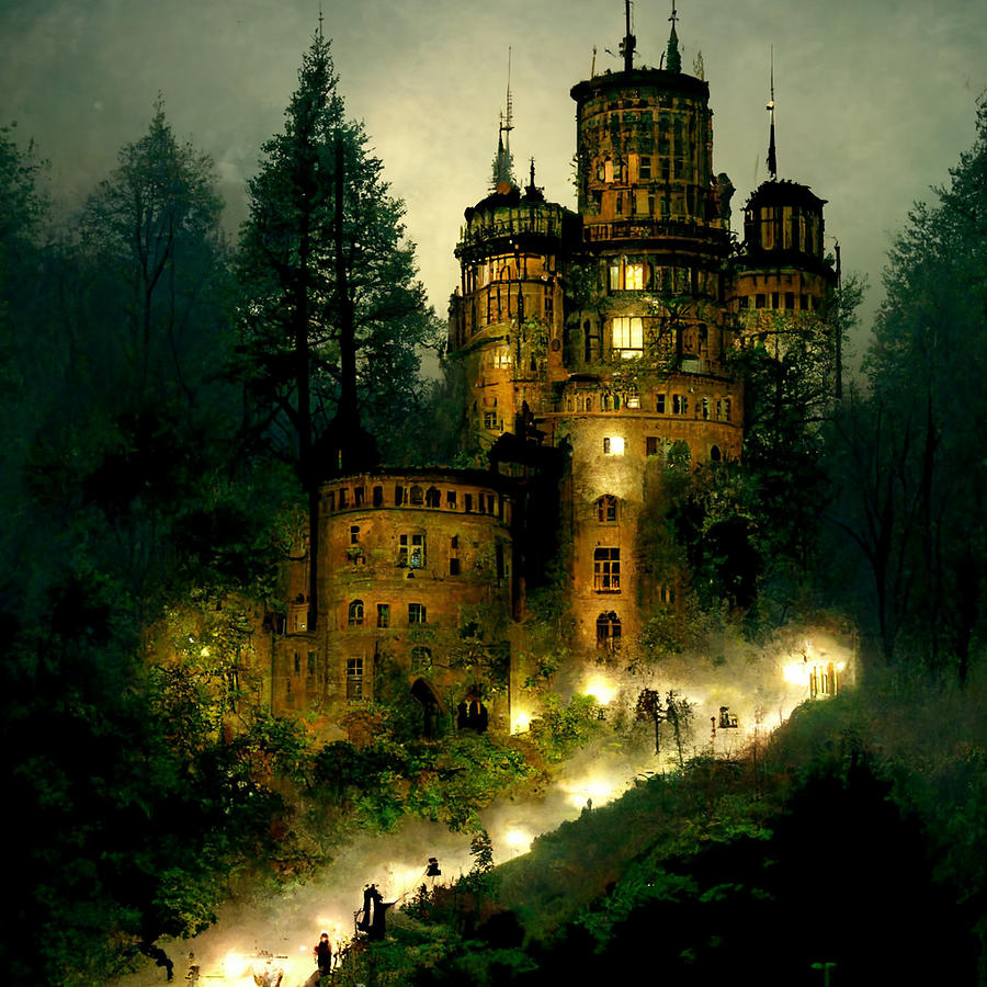 castle  steampunk  trimming  night  forest  Xavier  school  for  be990ac6  7630  4c0a  a06c  4dbf4c6 Painting