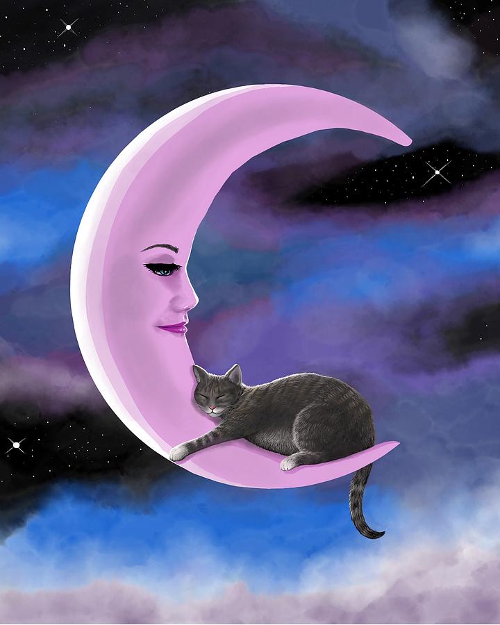 Cat 661 Pink Moon Digital Art by Lucie Dumas