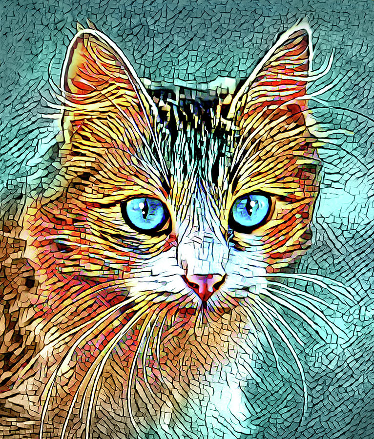 Cat 685 Turquoise Orange Digital Art by Lucie Dumas