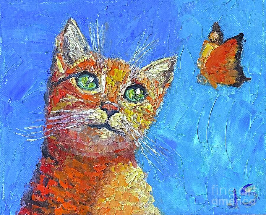 Butterfly Painting - Cat and a moth by Julia Strittmatter