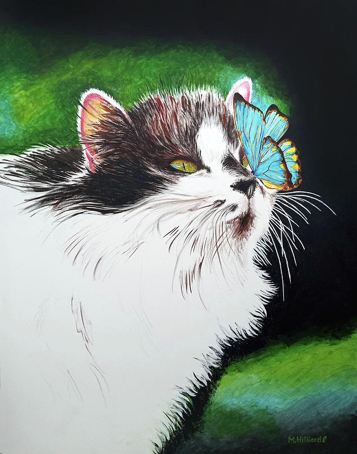 Cat and Butterfly Painting by Marilyn Borne