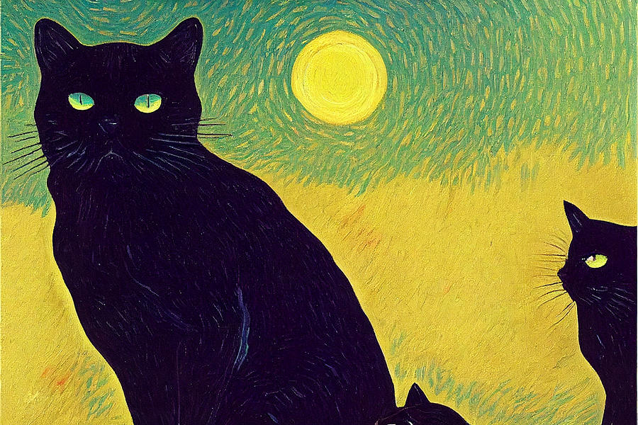 CAT  AND  CROW  oil  painting  in  the  style  inspired  ff04350ac043  645563c645a  6459645563e  af6 Painting by Celestial Images