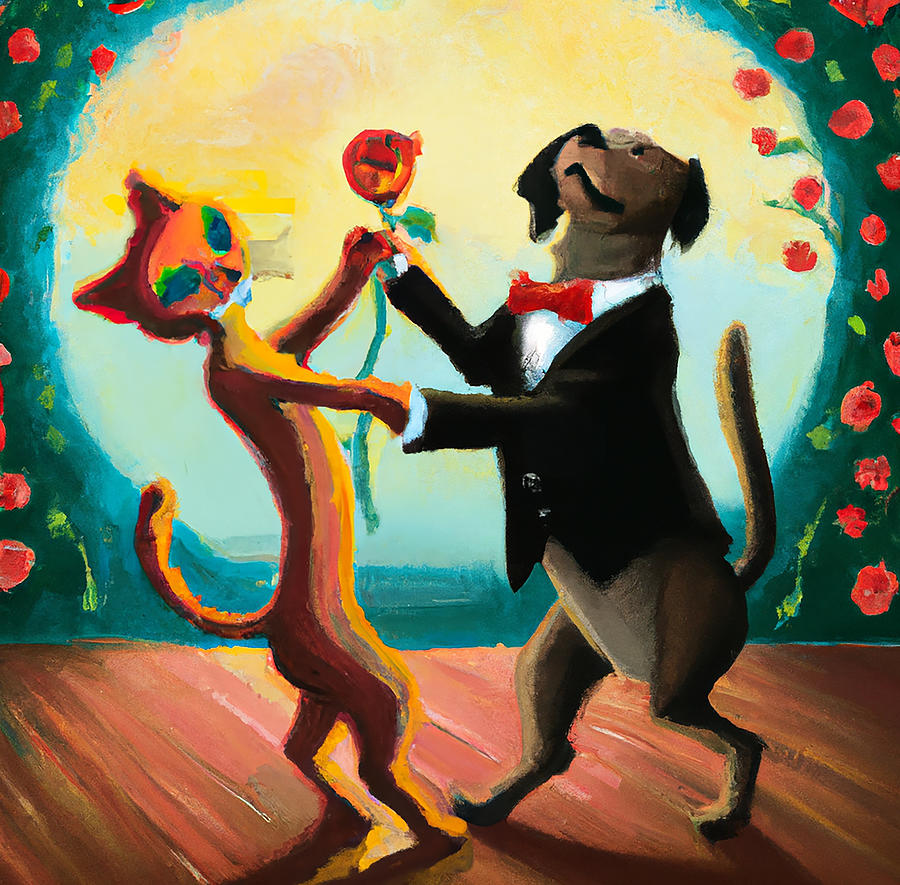 Cat and Dog Dancing Tango in Dance Club Digital Art by Jennifer Kumar ...