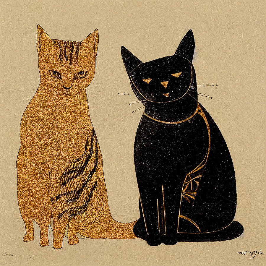 Cat  And  Dog  Ink  Sparkling  Gold  And  Black  4fa03b37  44ee  4f5f  975a  A9f7319a8ec3 Painting by MotionAge Designs