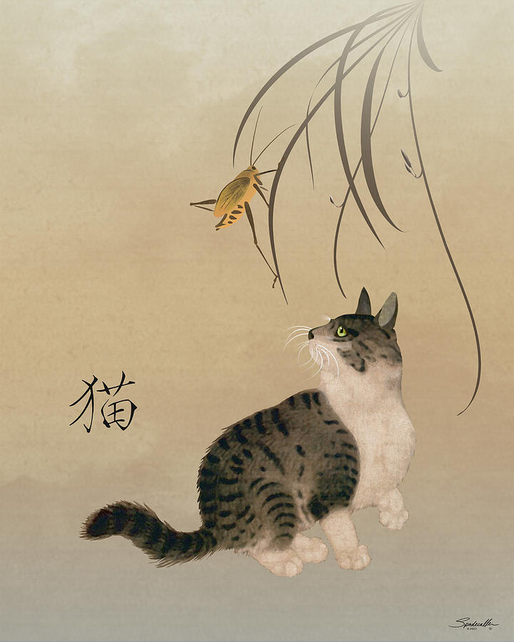 Cat and Grasshopper Digital Art by Spadecaller