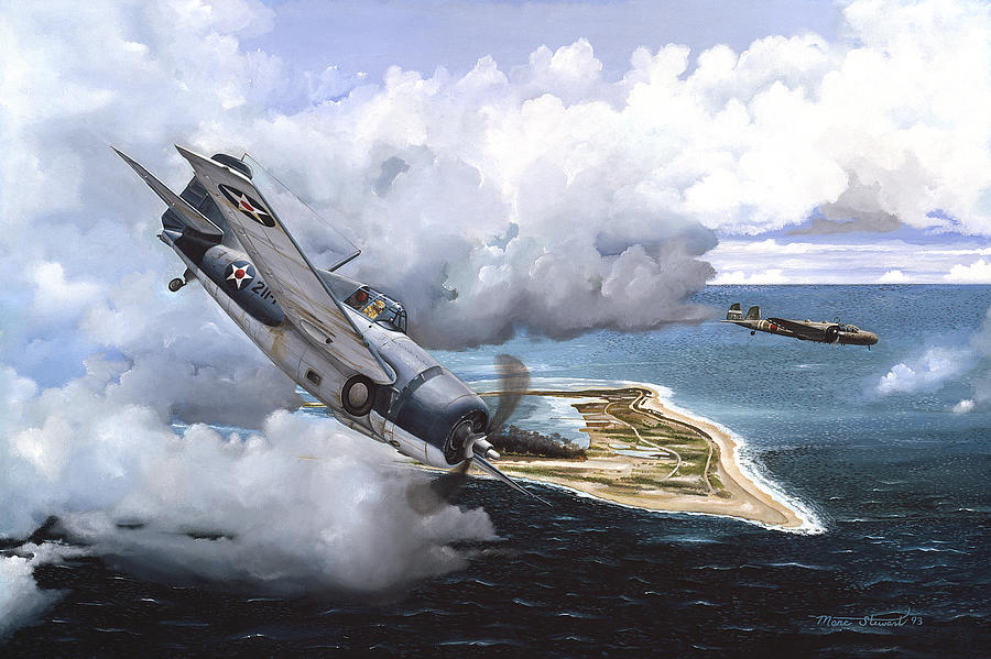 Airplane Painting - Cat and Mouse Over Wake by Marc Stewart