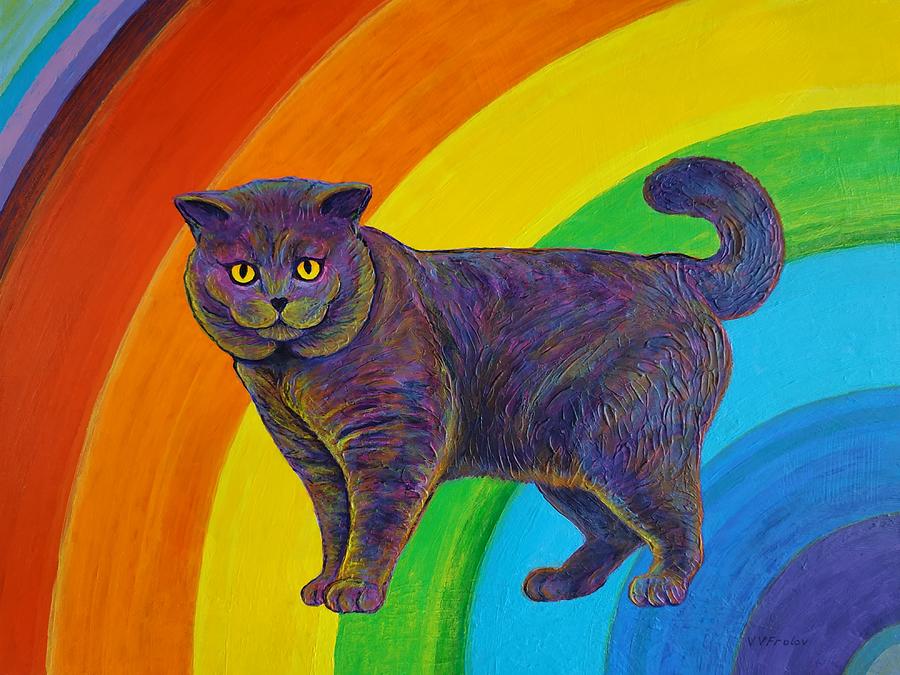 Cat And Rainbow Painting